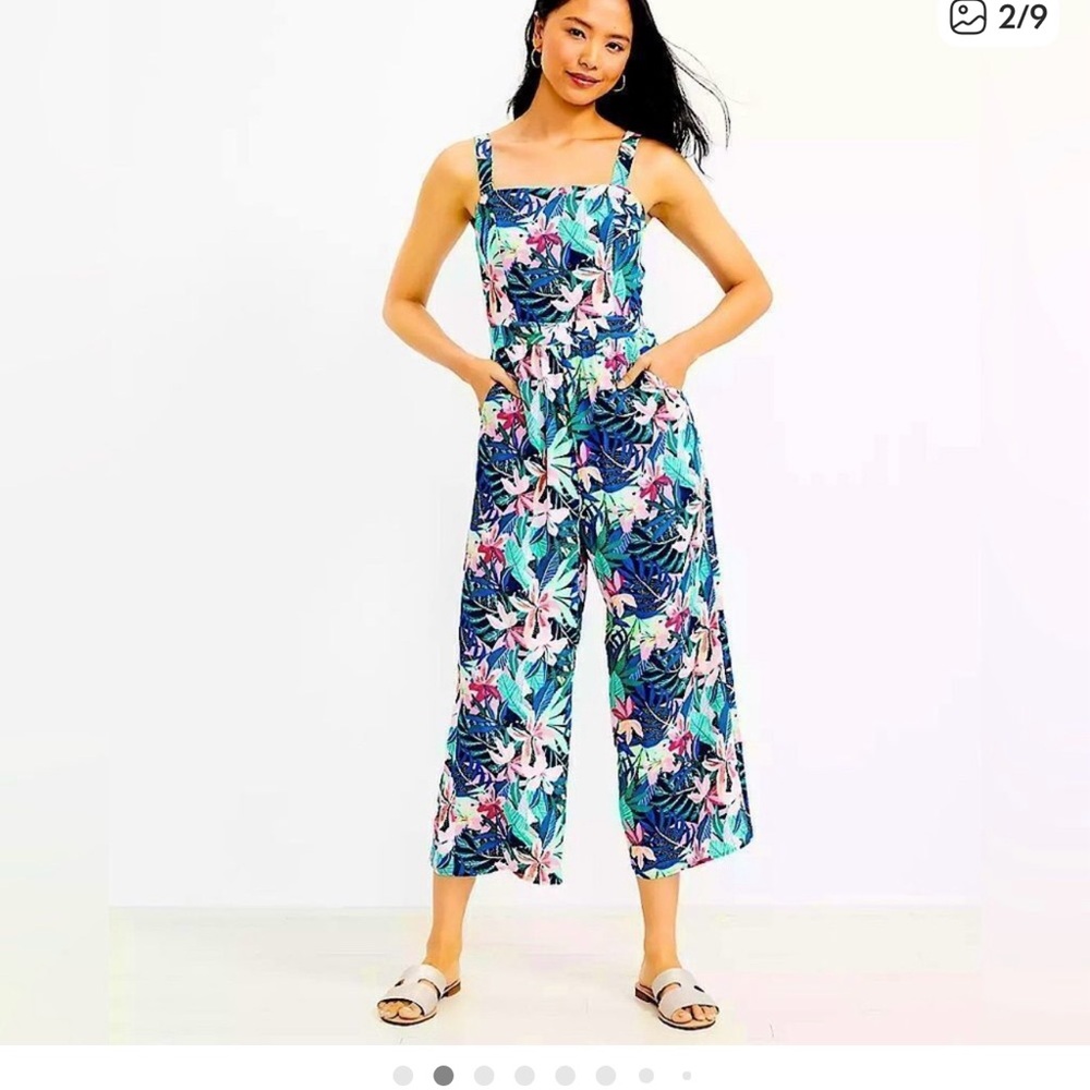 LOFT Tropical Floral Jumpsuit in Blue and Pink